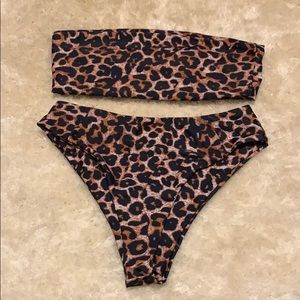 Bandeau bikini with high waisted bottoms